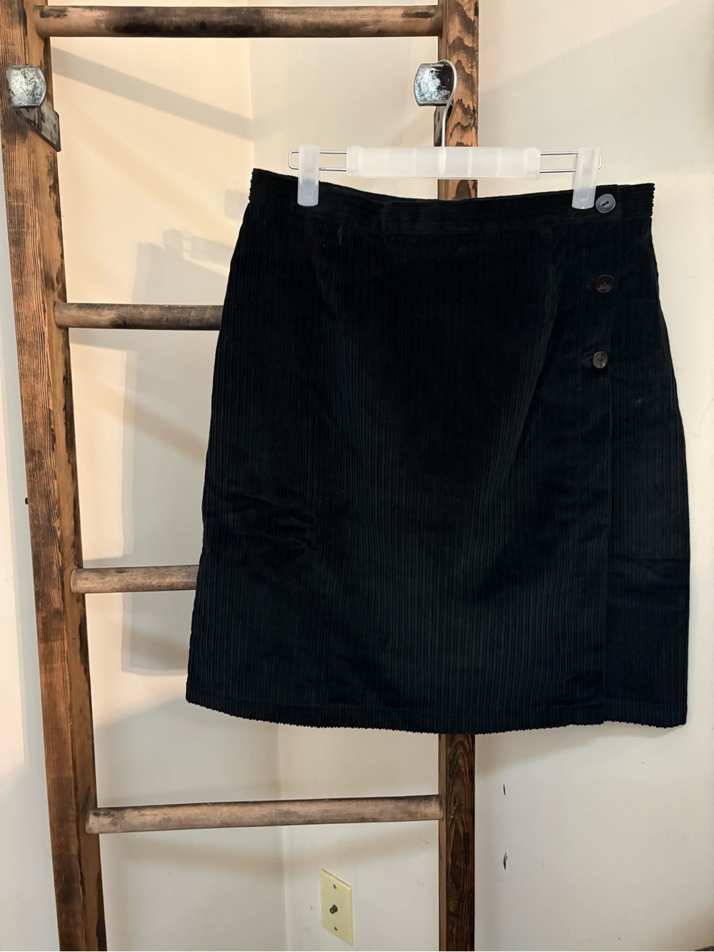 Lands' End Black Corduroy Mini Skirt with Side Buttons